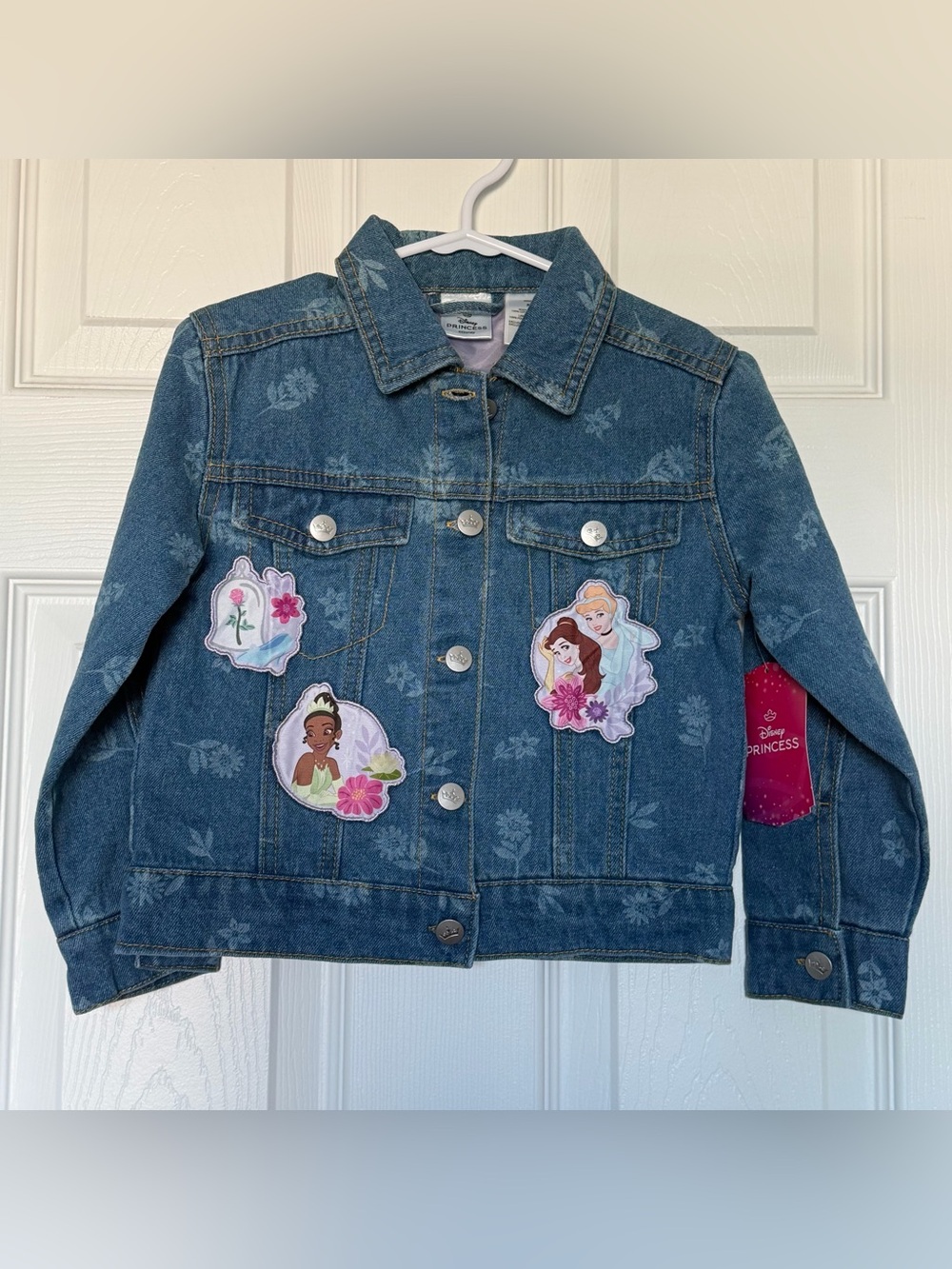 Disney Princess Girls 3T Floral Patch Denim Jacket NWT